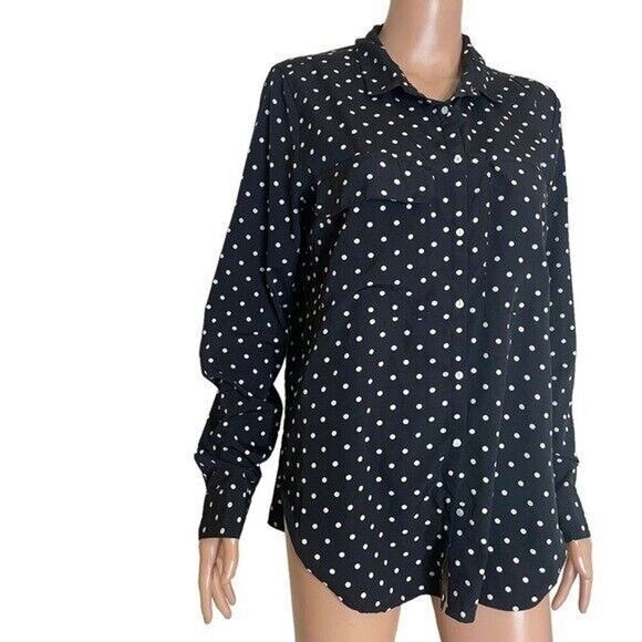 Kut from the Cloth black/white polka dot full button up chest pockets SZ M - Picture 2 of 12